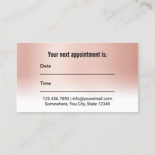 歯科医の歯のばら色の金ゴールドのパステル調の歯科アポイントメント 予約カード (裏面)