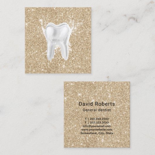 歯科医の歯のモダンな金ゴールドの輝きの歯科医院 スクエア名刺 (正面/裏面)
