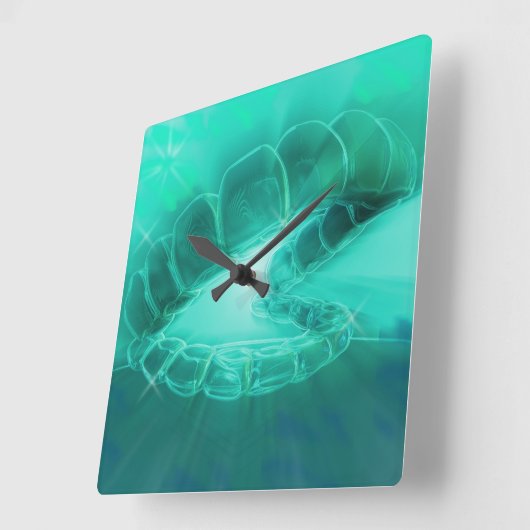 歯科医の歯科矯正医の開いた口の柱時計 スクエア壁時計 (傾斜)