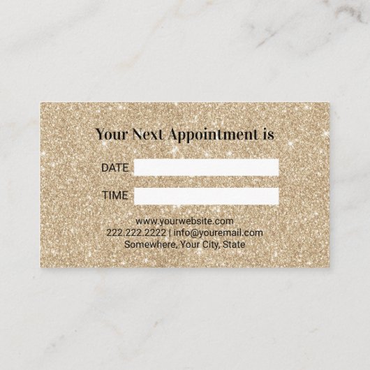 歯科医の白い歯の歯科モダンな金ゴールドのグリッター 予約カード (裏面)