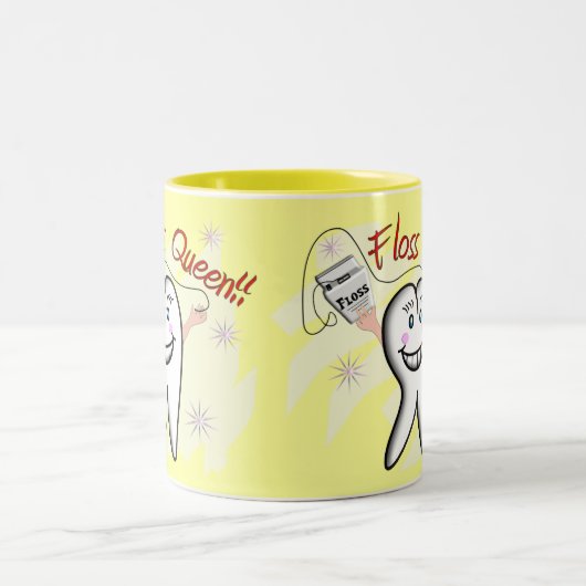 歯科医の"フロスの女王"のTシャツおよびギフト ツートーンマグカップ (中央)