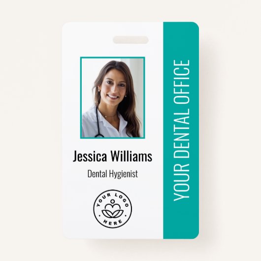 歯科医のOfficeロゴの写真IDティール（緑がかった色） バッジ (正面)
