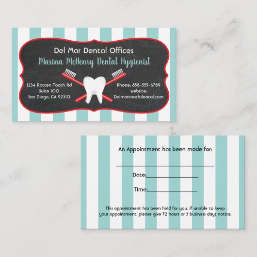 歯科医または歯科衛生士の名刺 予約カード (正面/裏面)
