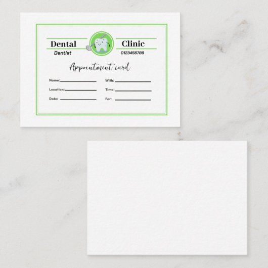 歯科医アポイントメントカード 予約カード (正面/裏面)
