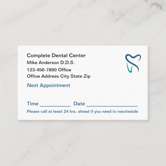 歯科医アポイントメントリマインダーロゴ名刺 予約カード (正面)