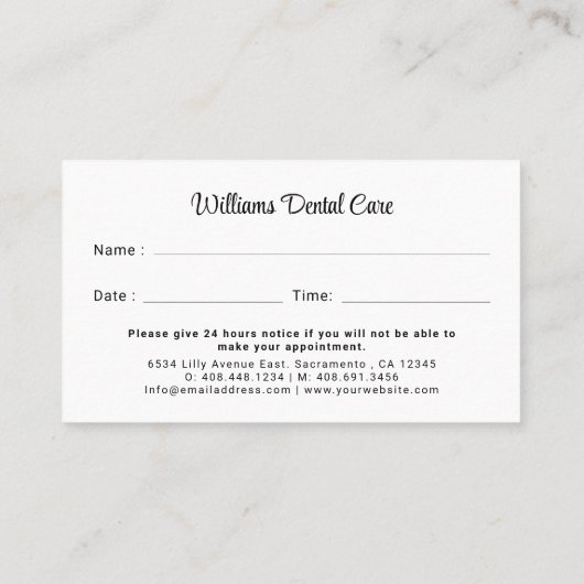 歯科医アポイントメントリマインダーロゴ 名刺 (裏面)