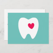 歯科医アポイントメントリマインダー歯とハートティール(緑がかった色) ポストカード (正面/裏面)