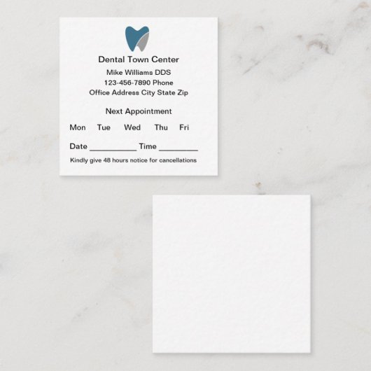 歯科医アポイントメント名刺の組み合わせ 予約カード (正面/裏面)