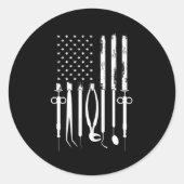 歯科医アメリカ国旗の歯科用歯医者ギフト ラウンドシール (正面)