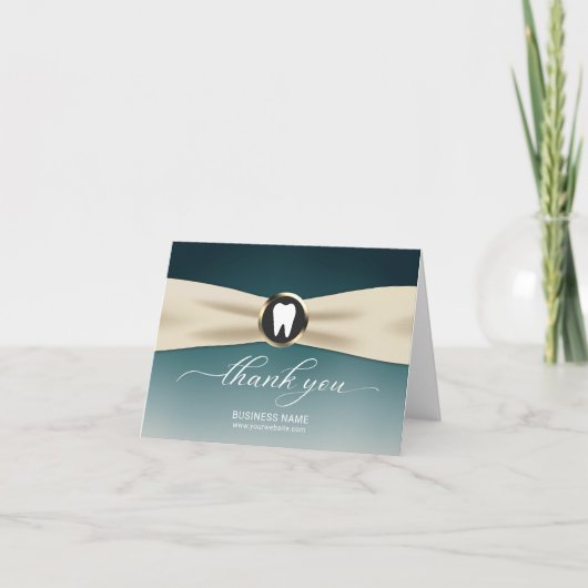 歯科医エレガントティール（緑がかった色）グラデーション歯科医院ありがとう サンキューカード (正面)