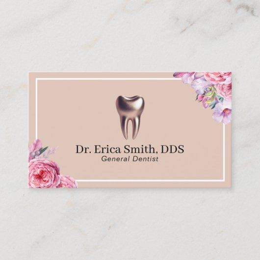 歯科医エレガントフローラバラ金ゴールド歯デンタルケア 名刺 (正面)