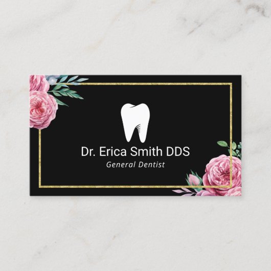 歯科医エレガントフローラ金ゴールド枠デンタルケア 名刺 (正面)