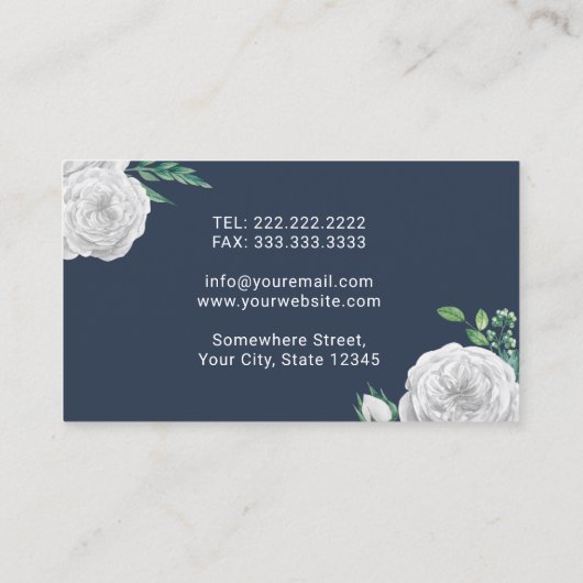 歯科医エレガント白フローラデンタルケアネイビーブルー 名刺 (裏面)