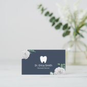 歯科医エレガント白フローラデンタルケアネイビーブルー 名刺 (スタンド正面)