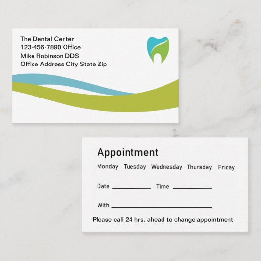 歯科医オフィスの明るいモダンアポイントメントカード 予約カード (正面/裏面)