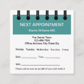 歯科医オフィスアポイントメントリマインダー名刺 予約カード (正面)