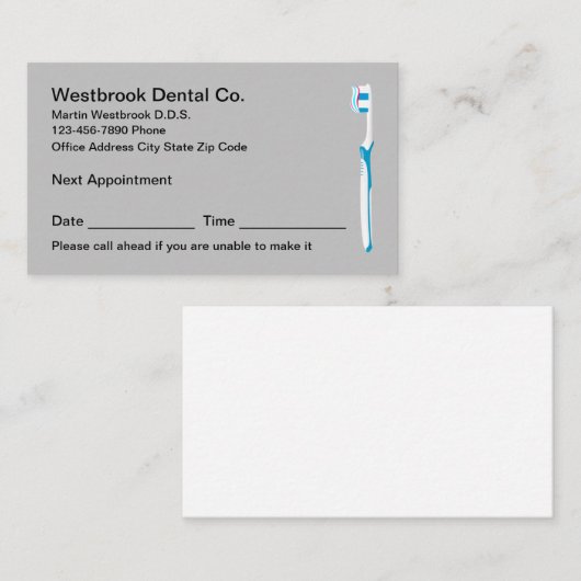 歯科医オフィスアポイントメントリマインダー名刺 名刺 (正面/裏面)