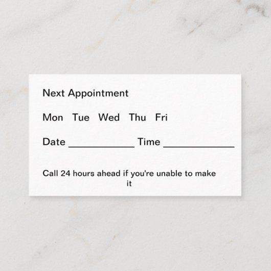 歯科医オフィス予算アポイントメントカード新規 予約カード (裏面)