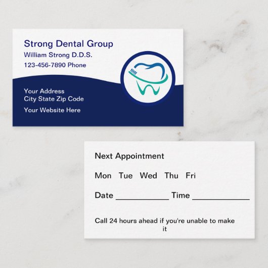 歯科医オフィス予算アポイントメントカード新規 予約カード (正面/裏面)