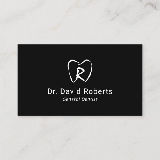 歯科医カスタム歯牙ロゴ無地ブラックデンタルケア 名刺 (正面)