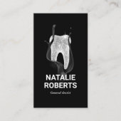 歯科医クリエイティブ光沢のある歯の歯科医院ブラック 名刺 (正面)