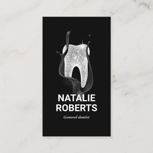 歯科医クリエイティブ光沢のある歯の歯科医院ブラック 名刺 (正面)