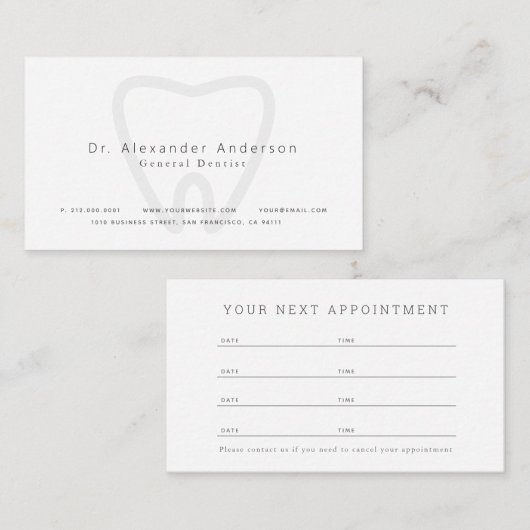 歯科医クリーンホワイトアポイントメントカード 名刺 (正面/裏面)