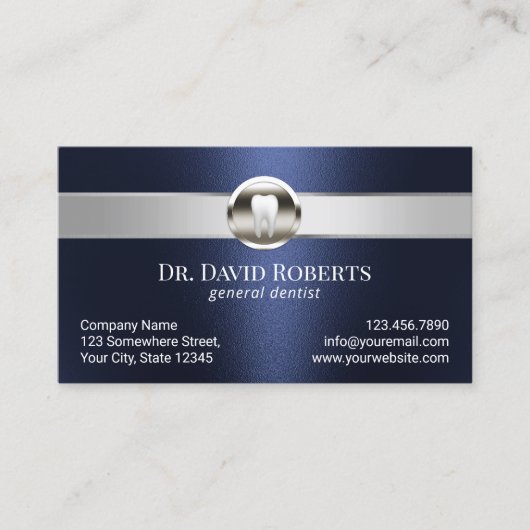 歯科医シルバーストライプデンタルケアネイビーブルー 予約カード (正面)