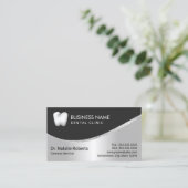 歯科医スタイリッシュ歯ロゴ金属デンタルケア 予約カード (スタンド正面)