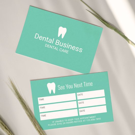 歯科医ターコイズグリーンデンタルアポイントメント 予約カード