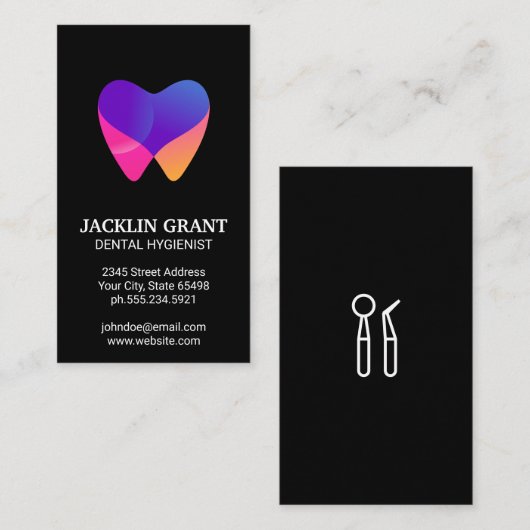 歯科医ツール | 歯のモダンカラフルアイコン 名刺 (正面/裏面)