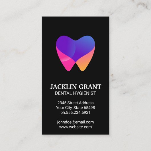 歯科医ツール | 歯のモダンカラフルアイコン 名刺 (正面)