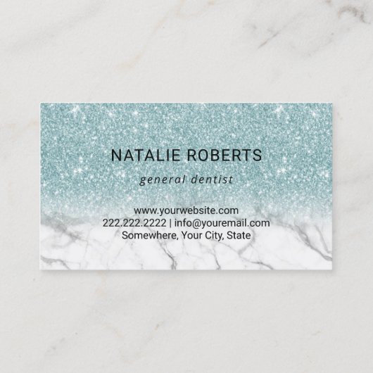 歯科医ティースブルーグリッター大理石デンタルケア 名刺 (裏面)