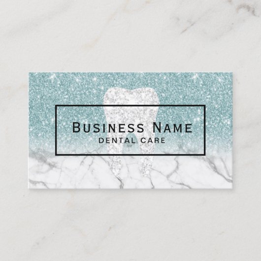 歯科医ティースブルーグリッター大理石デンタルケア 名刺 (正面)