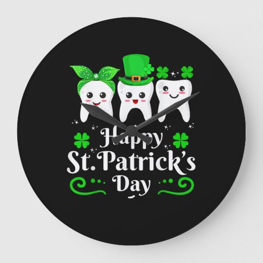 歯科医ハッピーSt patricks day歯科助手も ラージ壁時計 (正面)