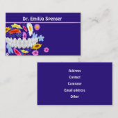 歯科医フラワースピンブルービジネスカード 名刺 (正面/裏面)