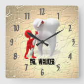 歯科医プロフェッショナルデザイナードクターウォッチ スクエア壁時計 (正面)