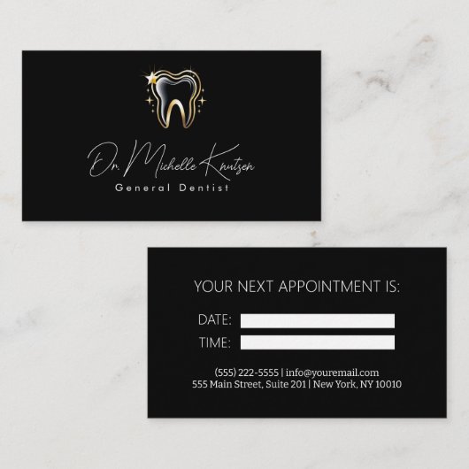 歯科医プロフェッショナル歯科アポイントメントブラック金ゴールド 名刺 (正面/裏面)