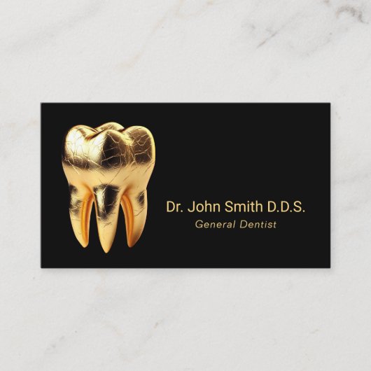 歯科医プロフェッショナル3D金ゴールド歯デンタルケア 名刺 (正面)