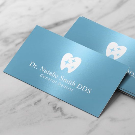 歯科医モダンスパークル歯ロゴブルーデンタルケア 名刺