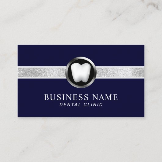 歯科医モダンネイビーブルー&シルバー歯科医院 名刺 (正面)