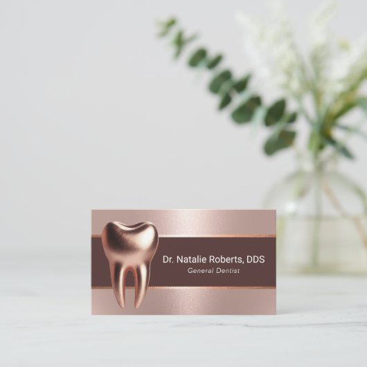 歯科医モダンバラ金ゴールド歯デンタルケア 名刺 (スタンド正面)