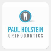 歯科医モダンプロフェッショナル歯ロゴグレイ青 スクエアシール (正面)