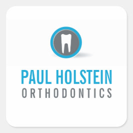 歯科医モダンプロフェッショナル歯ロゴグレイ青 スクエアシール