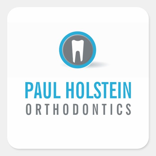 歯科医モダンプロフェッショナル歯ロゴグレイ青 スクエアシール (正面)