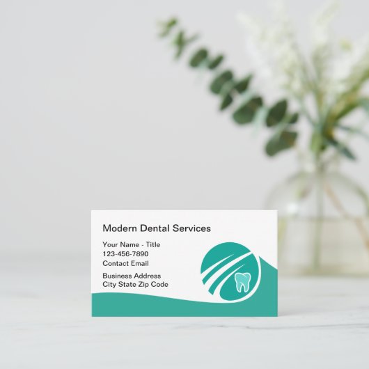 歯科医モダン室ティール(緑がかった色)アポイントメントカード 名刺 (スタンド正面)