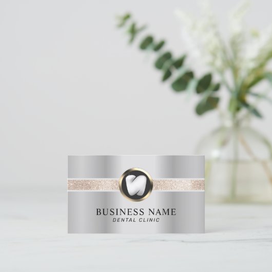歯科医モダン歯ロゴシルバー歯科医院 名刺 (スタンド正面)