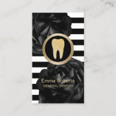 歯科医モダン者ストライプブラックフローラデンタルケア 名刺 (正面)