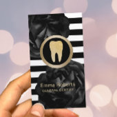 歯科医モダン者ストライプブラックフローラデンタルケア 名刺