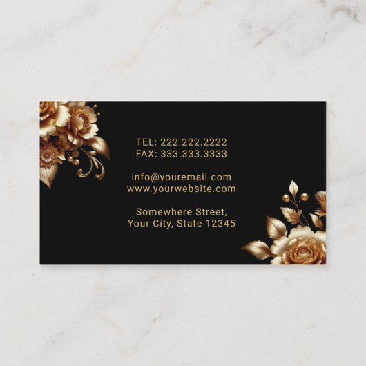 歯科医モダン金ゴールドフローラブラックデンタルケア 名刺 (裏面)